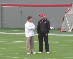 CJJ with NC State Coach in pre-game warm-ups