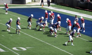 Trey Fetner leading the Blue Team to a score just before halftime of the 2013 Spring Game.