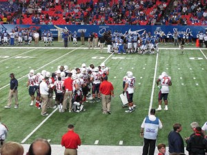Teams huddle in overtime.